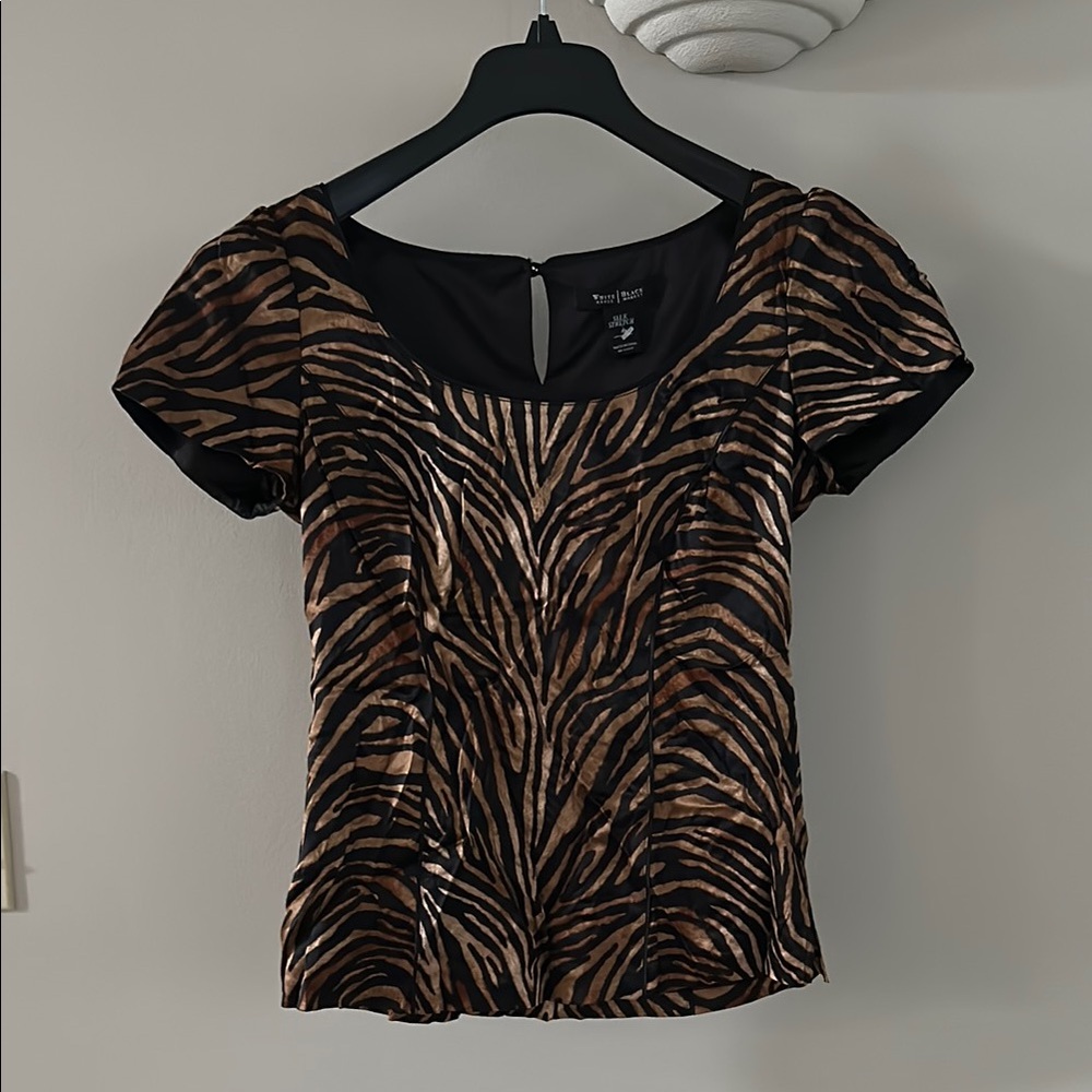 White House Black Market Zebra Animal Print Silk Stretch Top